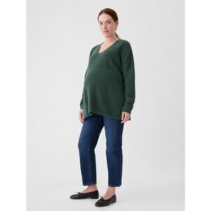 GAP Maternity Oversized Ribbed V-Neck Sweater Green, XS